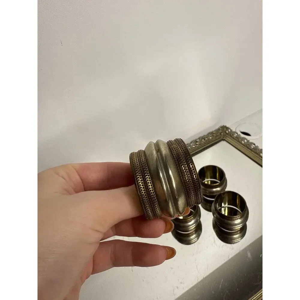 Vintage Indian Metal napkin rings set of four , gold and silver